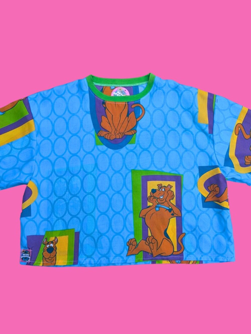 Handmade, Upcycled Scooby-Doo Bedsheet Crop-Top Oversized XL, Fitted 2XL